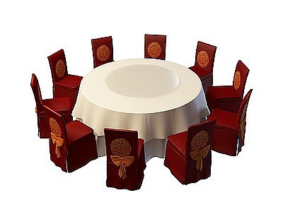 中式圆形餐桌椅组合模型3d模型