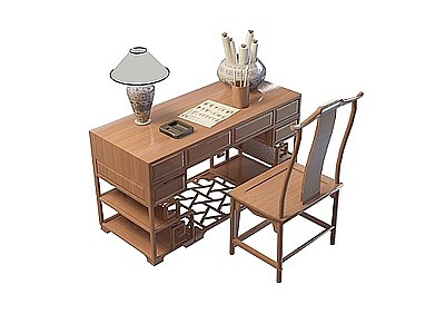 3d中式书房桌椅模型