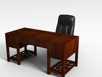 3d古典中式办公桌椅模型