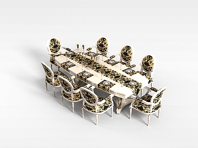 高档奢华桌椅组合模型3d模型