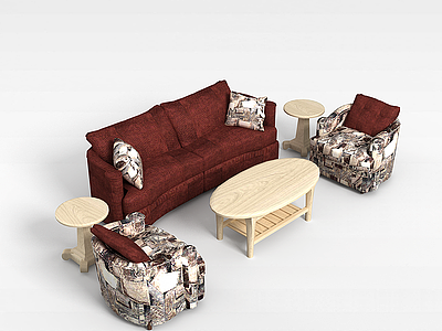 3d怀旧沙发茶几组合模型