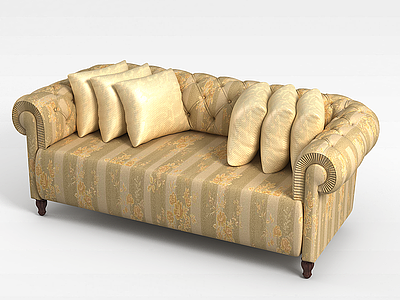 欧式布艺双人沙发模型3d模型