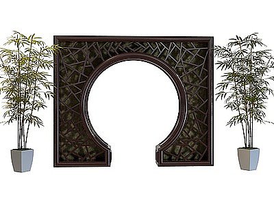 3d带竹子的拱门模型
