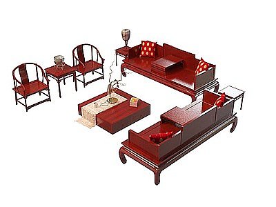 3d红木沙发茶几组合模型