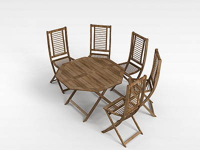 3d户外休闲实木桌椅模型