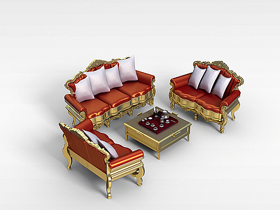 3d精美沙发茶几组合模型