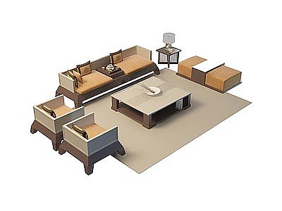 3d板式沙发茶几组合免费模型