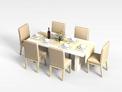3d6人餐桌椅组合模型