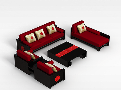 现代中式沙发茶几模型