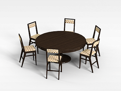 3d圆形六人餐桌椅组合模型