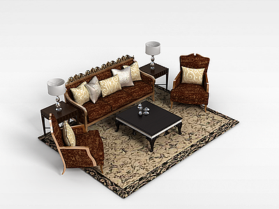 欧式沙发茶几组合模型