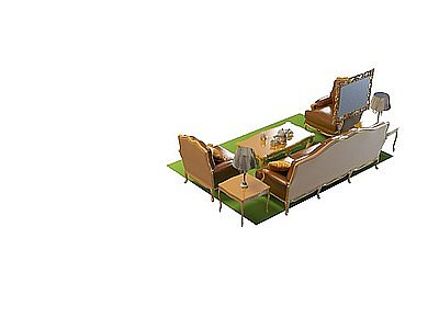 木质沙发茶几组合模型3d模型