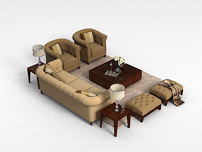 客厅沙发茶几组合模型