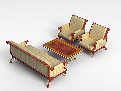 欧式商务沙发茶几模型