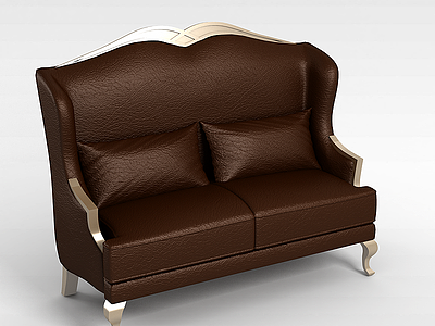 欧式皮质双人沙发模型3d模型