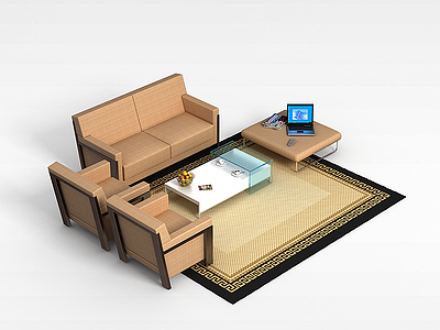 3d现代中式沙发茶几模型