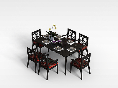 中式多人桌椅组合模型3d模型