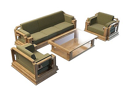 3d中式布艺沙发茶几模型