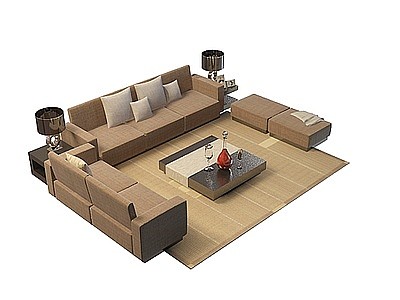 现代简约沙发茶几组合模型