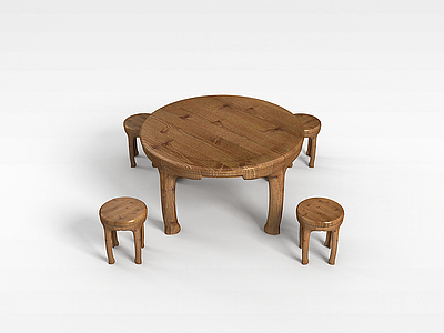 3d圆形实木桌椅模型