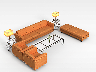 3d皮质沙发茶几组合模型