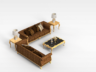 欧式简约沙发茶几模型