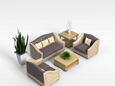 3d家庭组合式沙发茶几模型