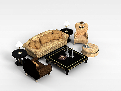 欧式休闲沙发茶几模型