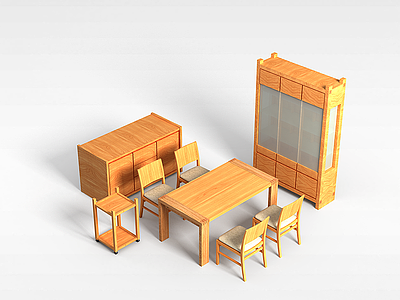 3d<font class='myIsRed'>实木桌椅</font>组合模型