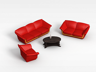 红色皮艺沙发茶几模型3d模型