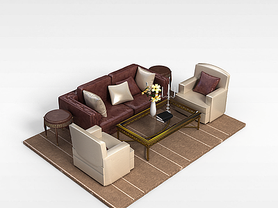 3d客厅高档沙发茶几模型