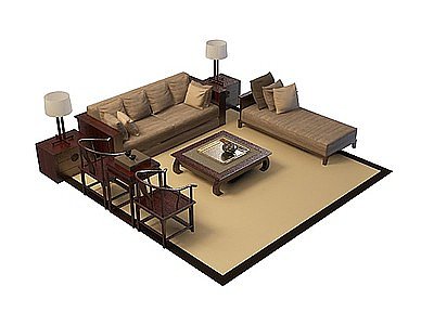 3d中式古典沙发茶几免费模型