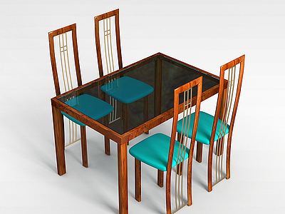 3d简约玻璃桌椅模型