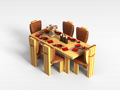 3d时尚木质餐桌椅模型
