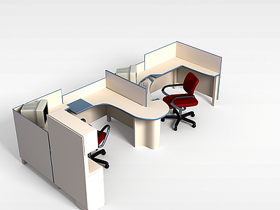 3d双人办公桌椅模型