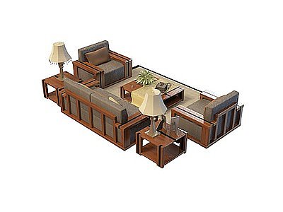 客厅中式沙发茶几模型