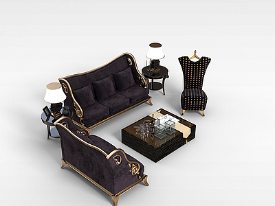 欧式镶边沙发茶几模型3d模型