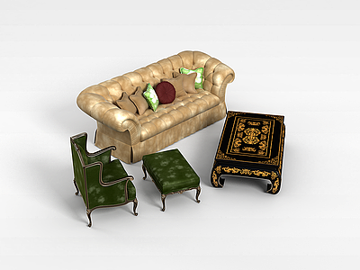 简易沙发茶几组合模型