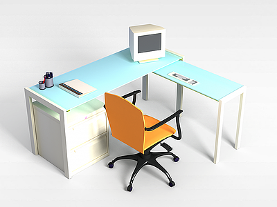 3d简易办公桌椅组合模型