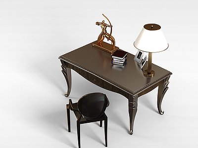 书房豪华桌椅模型3d模型