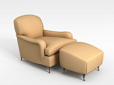 3d现代单人沙发和沙发凳模型