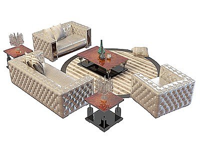 亮皮沙发茶几组合模型3d模型