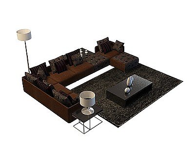 3d古典布艺沙发茶几免费模型