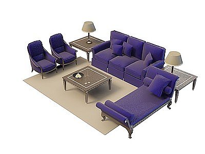 紫色布艺沙发茶几模型3d模型