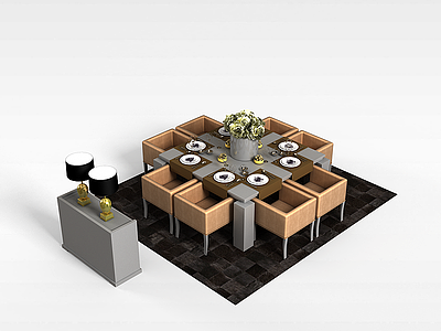 3d家用豪华餐桌椅模型