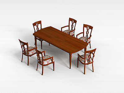 3d实木餐桌椅组合模型