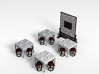 3d中式饭店桌椅模型