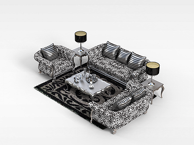 3d豹纹沙发茶几组合模型