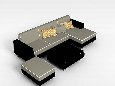 3d中式简约沙发茶几模型
