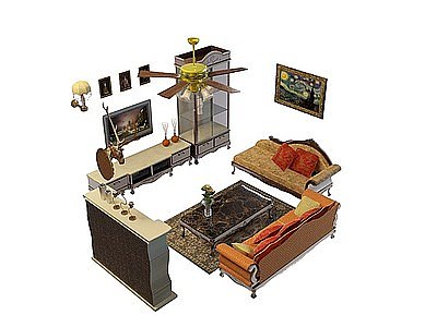 3d客厅独立沙发茶几免费模型